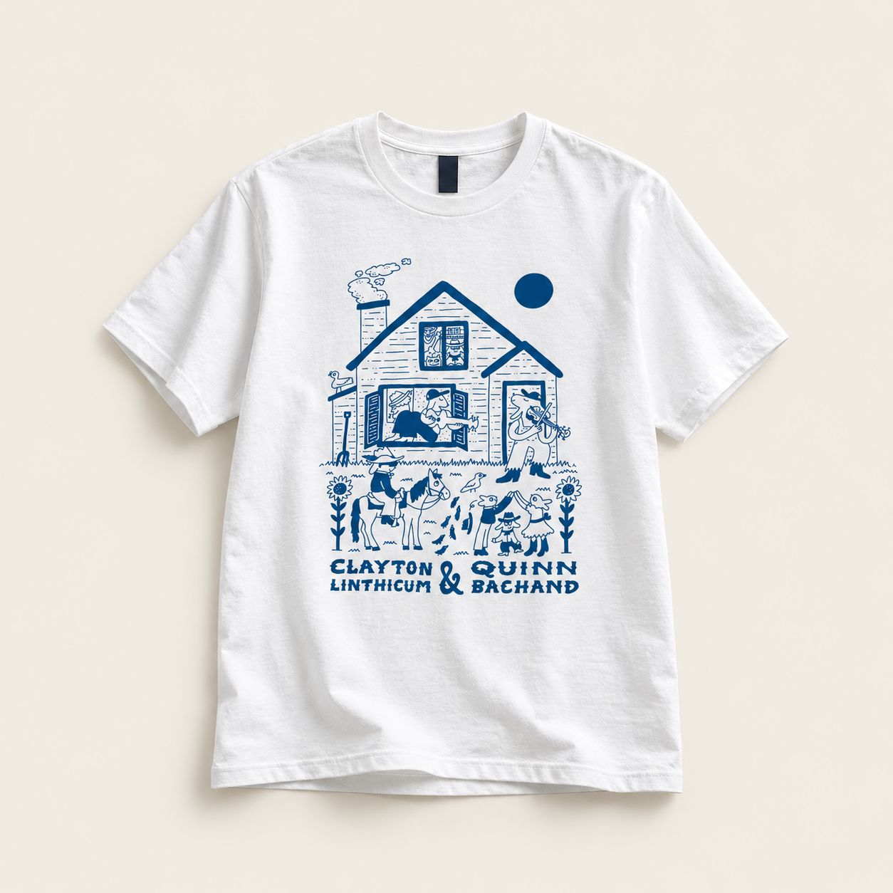 CLQB Amery T white T-shirt with blue illustrated artwork